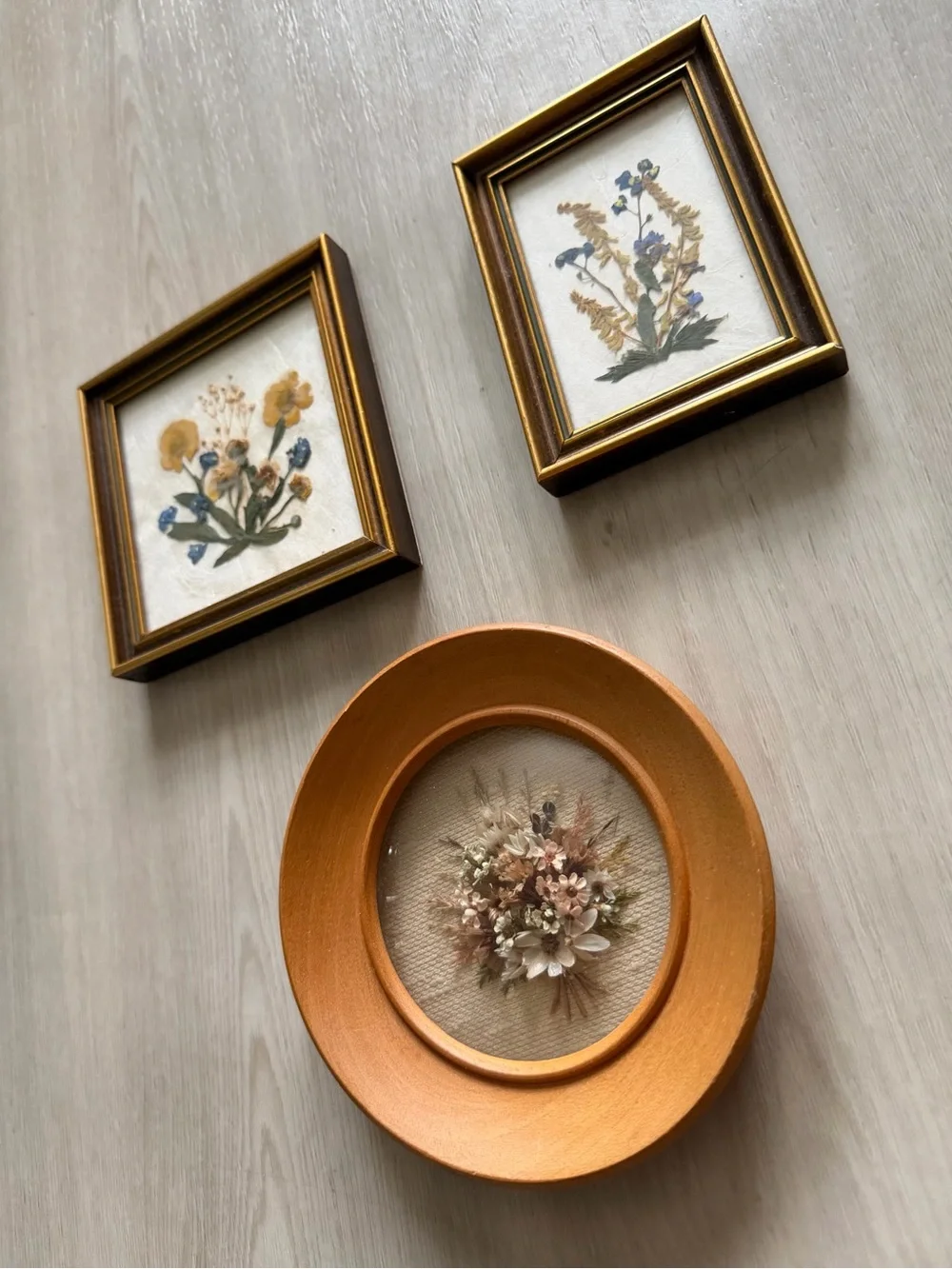 Vintage Wall Art Dried Flowers Round Frame Dome  Glass Handmade Australia